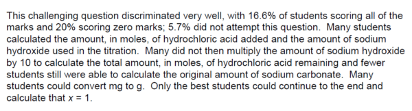 Passage from an AQA examiner report discussing a difficult calculation.